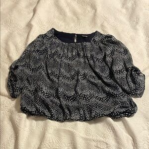 Roz & Ali Navy and White Floral 3/4 Sleeve Blouse with Round Neck